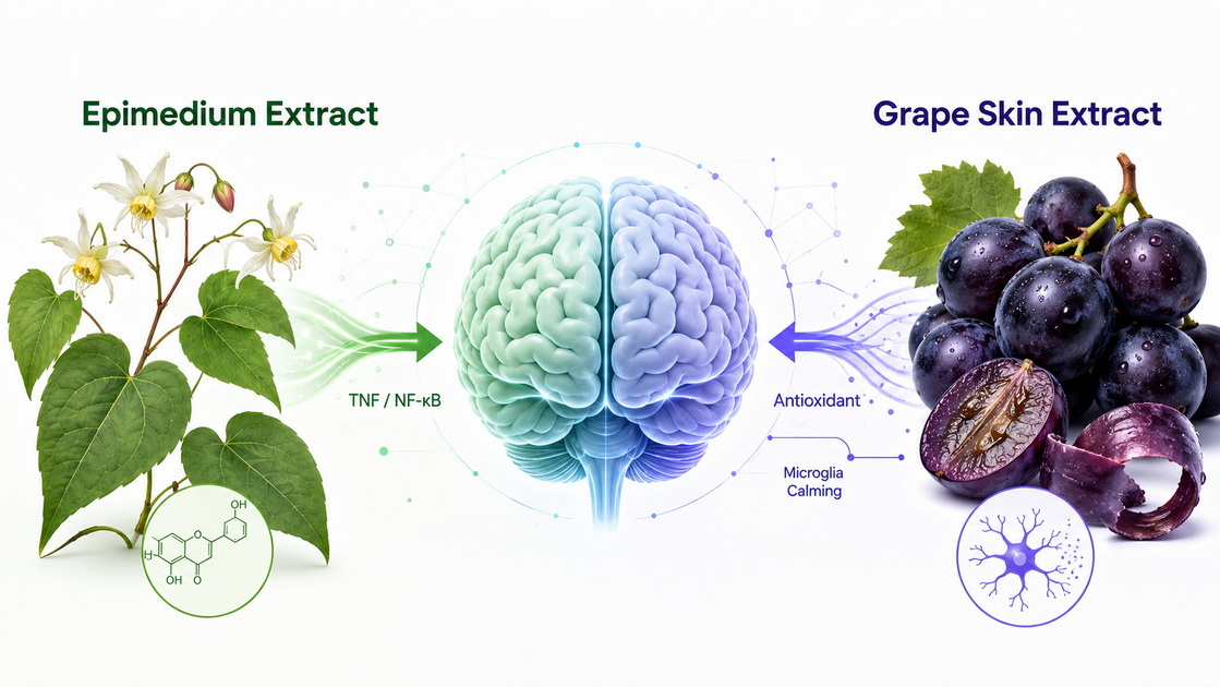 Epimedium Extract Vs. Grape Skin Extract: Differential Mechanisms in Neuroinflammation Mitigation